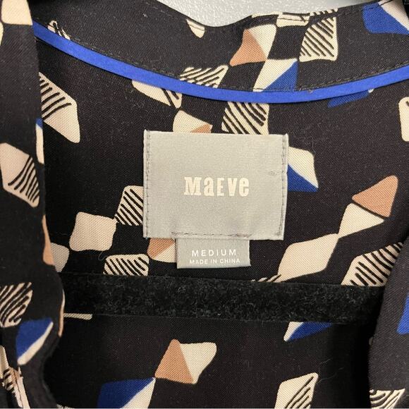 Anthropologie Maeve Geometric Shift Sleeveless Dress with Waist Tie Black Size M - Picture 6 of 9